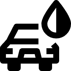 Clean line icon of a car with an oil droplet above it. Used for oil changes, vehicle maintenance, and automotive service.