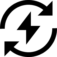 Clean line icon of a lightning bolt inside circular refresh arrows. Used for smartphone charging and battery recharge.