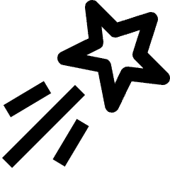 Clean line icon of a five-point star with three diagonal streaks. Used for Christmas, holidays, and seasonal promotions.