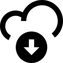 Clean line icon of a cloud with a downward arrow inside a circle. Used for cloud downloads and file transfer.