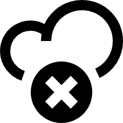 Clean line icon of a cloud with a circular X badge below. Used for cloud removal and delete actions.