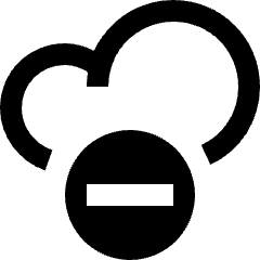 Clean line icon of a cloud above a circle with a minus sign. Used for removing cloud files and storage.