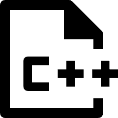 Clean line icon of a document with a folded corner and C++ symbols. Used for C++ code and programming tools.