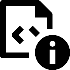 Clean line icon of a document with code brackets and an information circle. Used for file details and developer tools.