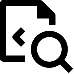 Clean line icon of a document with a code chevron and magnifying glass. Used for code search and developer tools.