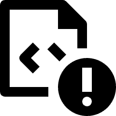Clean line icon of a document with code brackets and a circular exclamation badge. Used for code errors and warnings.