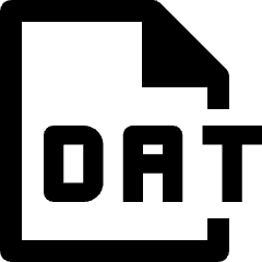Clean line icon of a document with a folded corner and DAT text. Used for data files and file managers.
