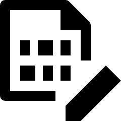 Clean line icon of a document with a folded corner, grid, and pencil. Used for editing files, documents, and forms.