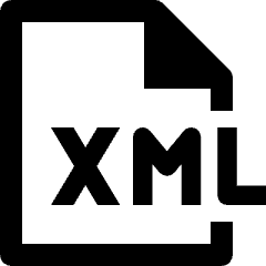 Clean line icon of a document with a folded corner and XML letters. Used for XML files, code editors, and developer tools.