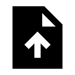 Sharp solid icon of a document with an upward arrow. Used for file uploads and import actions.
