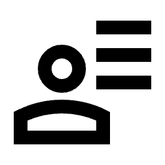 Sharp line icon of a user silhouette beside three horizontal list lines. Used for user attributes, profiles, and account details.
