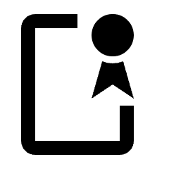 Clean line icon of a document with a medal badge. Used for certificates, credentials, and verification.