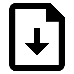 Clean line icon of a document with a folded corner and downward arrow. Used for file downloads and save actions.