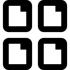 Clean line icon of four rounded file shapes in a two-by-two grid. Used for file modules, grids, and app menus.