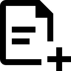 Clean line icon of a document with a folded corner, text lines, and a plus sign. Used for adding text documents.