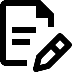 Clean line icon of a document with text lines and a pencil overlay. Used for document editing, notes, and file management.