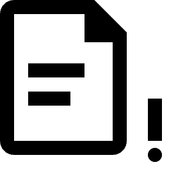 Clean line icon of a document with folded corner, two lines, and exclamation mark. Used for file warnings and document errors.