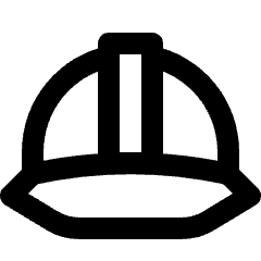Clean line icon of a safety helmet with a brim and central support. Used for construction, safety gear, and protection.