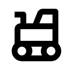 Clean line icon of a tractor with two wheels, cab, and exhaust. Used for construction, farming, and machinery interfaces.