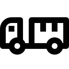 Clean line icon of a construction truck with a cab, cargo bed, and two wheels. Used for construction, transport, and logistics.
