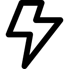 Sharp line icon of an angular lightning bolt. Used for power, energy, charging, and flash controls.