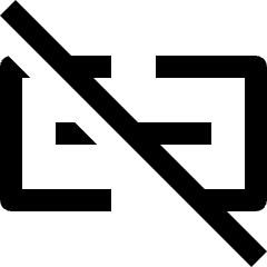 Clean line icon of two broken chain links crossed by a diagonal slash. Used for unlinking, invalid links, and removed connections.