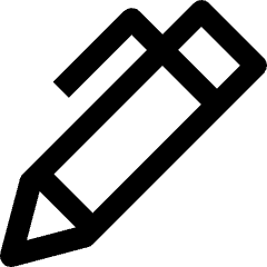 Clean line icon of a diagonal pencil with a pointed tip and eraser cap. Used for drawing, editing, and writing tools.