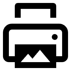 Clean line icon of a printer with a photo sheet showing mountains. Used for printing photos and documents.