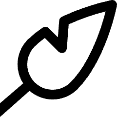 Clean line icon of a curved feather pen. Used for writing, editing, notes, and publishing.
