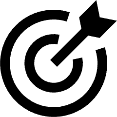 Clean line icon of concentric target rings with an arrow pointing upper right. Used for goals, targets, and progress tracking.