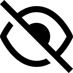 Clean line icon of an eye crossed by a diagonal slash. Used for hidden content, privacy, and visibility controls.