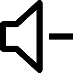 Clean line icon of a speaker with a minus sign. Used for volume decrease, mute controls, and audio settings.