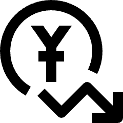 Clean line icon of a yen symbol inside circular exchange arrows, decreasing. Used for currency rates and finance dashboards.
