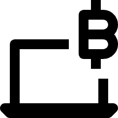 Clean line icon of a shopping bag with a Bitcoin symbol. Used for crypto e-commerce and digital payments.