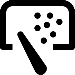 Clean line icon of a car window with a diagonal squeegee and bubbles. Used for car cleaning and detailing.
