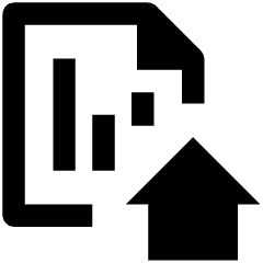 Clean line icon of a document with bar chart and upward arrow. Used for stock records, inventory reports, and home dashboards.