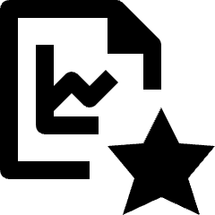 Clean line icon of a document with a rising chart and star. Used for favorite stock statistics.