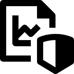 Clean line icon of a document with an upward trend chart and shield. Used for secure stock statistics.