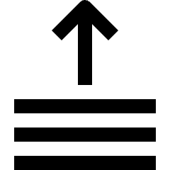Clean line icon of an upward arrow above three horizontal database bars. Used for database uploads and data transfer.