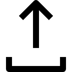 Clean line icon of an upward arrow over a receiving tray. Used for uploads, file transfer, and import actions.