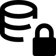 Clean line icon of a stacked database with a padlock. Used for database security, access control, and protected storage.