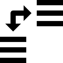 Clean line icon of two database stacks linked by a transfer arrow. Used for database sync and data transfer.