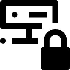 Clean line icon of a server with a padlock. Used for database security and access control.