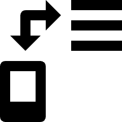 Clean line icon of a rounded mobile device and transfer arrows beside server bars. Used for database sync and data transfer.