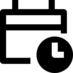Clean line icon of a calendar with a clock overlay. Used for schedules, events, reminders, and date-time settings.