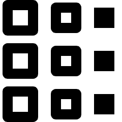 Minimal line icon of three rows of square forms with rounded and solid shapes. Used for gradients and patterns.