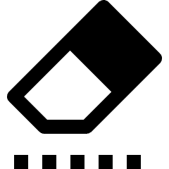 Clean line icon of a tilted eraser with five short marks below. Used for erase tools, clearing content, and editing controls.