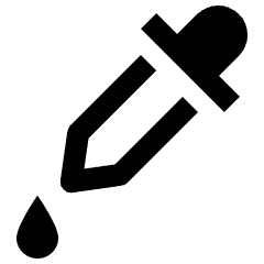 Clean line icon of a diagonal eyedropper and droplet below. Used for color picking, palettes, and design tools.