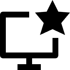 Clean line icon of a desktop monitor with a five-point star. Used for featured desktops, design tools, and ratings.