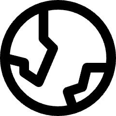 Clean line icon of a globe with curved latitude and longitude lines. Used for maps, web, and global settings.